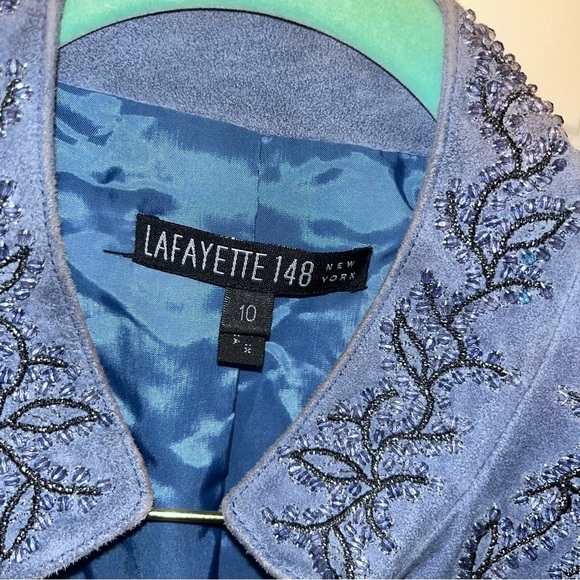 Lafayette 148 New York blue beaded suede blazer jacket zip front 10 - Picture 6 of 7